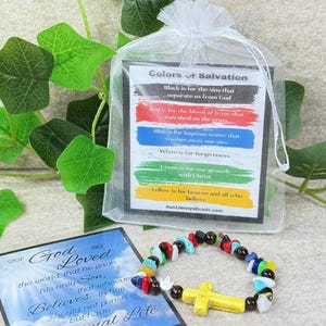 Natural Gemstone Rugged Cross Salvation Bracelets | Beaded Christian Jewelry | Vacation Bible School Craft Projects | BEAD KITS or HANDMADE