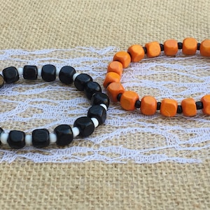 1 | Black White OR  Orange Black Chunky Squares Beaded Bracelet | Halloween Jewelry |  Bead KIT or HANDMADE Beaded Bracelet