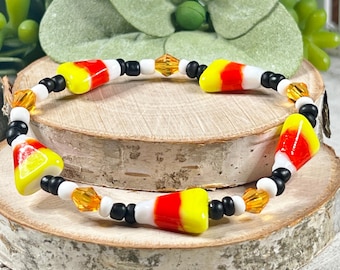 Halloween Candy Corn Bracelets | Kit or Handmade | Beaded Halloween Jewelry