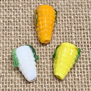 3 | Corn on the Cob Beads | Handmade Lampwork Glass Beads  | Mixed Color Set | 10x15mm