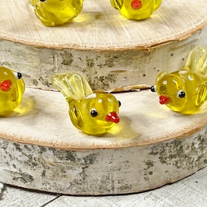2 | 5 Yellow Tropical Island Bird Beads | Transparent Lampwork Glass | Canary Birds | 10x10x22-25mm