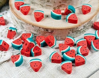 10 | 25 | 50 | 100 Watermelon Slices Clay Beads | Fruit Jewelry | Summer Time Bracelets | 10-12 x 10-12mm