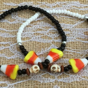 Candy Corn & Skulls Bracelets KIT or HANDMADE | Halloween Fashion Jewelry