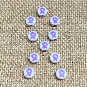 20 | 50 Mini Purple Awareness Ribbon Beads | Acrylic | Awareness Jewelry | Vertical Hole | 8x4mm