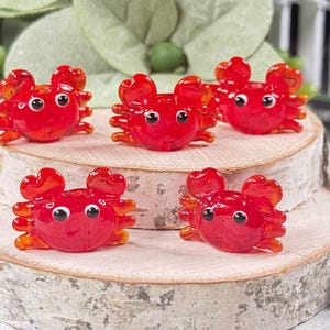 2 | 5 | 10 Red Crab Beads | Lampwork Glass | Sea Life Creatures | 17x23x8mm