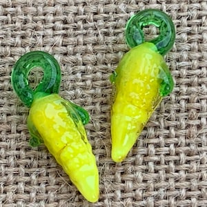 3 | 5 | 10 Yellow Ears of Corn Charms |  Handmade Lampwork Glass Beads  | Wine Glass Charms | Vegetable Charms | 9x20mm