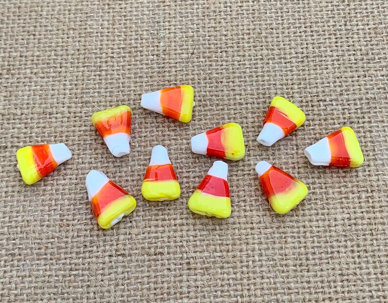 5 Halloween Candy Corn Beads Verticle Hole Halloween Etsy