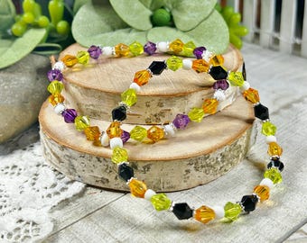 Halloween Beaded Bracelets | Orange, Purple, Green | Fashion Jewelry | Beading KITS or Handmade