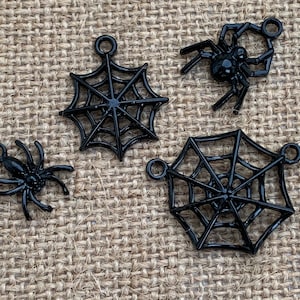 Black Spider & Web Charm Set | Halloween Charms | Spider Jewelry