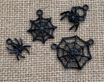Black Spider & Web Charm Set | Halloween Charms | Spider Jewelry
