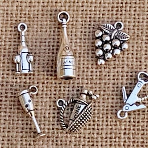 Set of 6 | Wine Lover&#39;s Charms | Wine Glass Markers | 8-14 x 19-27mm
