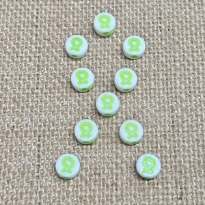 20 | 50 Mini Lime Green Awareness Ribbon Beads | Acrylic | Awareness Jewelry | Vertical Hole | 8x4mm
