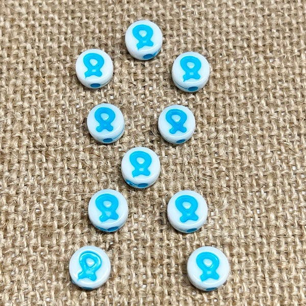 Mini Teal Blue Awareness Ribbon Beads | Acrylic | Awareness Jewelry | Vertical Hole | 8x4mm