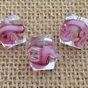 5 | 10 Pink Awareness Ribbon Cube Beads | Lampwork Glass | Breast Cancer Awareness | 10mm