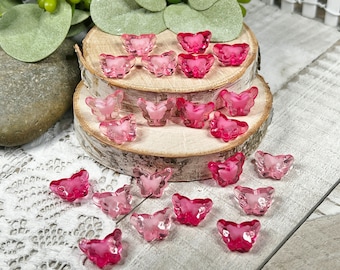 20 | Pink Butterfly Beads | Transparent Acrylic | 11x15x6mm