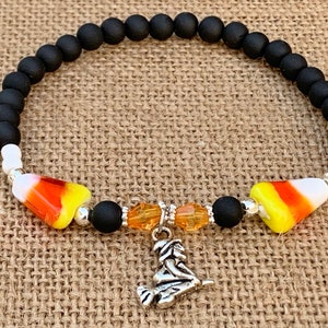 Candy Corn Witch Bracelet Kit or Handmade | Beaded Halloween Jewelry
