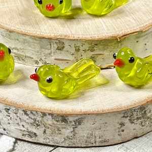 2 | 5 Green Tropical Island Bird Beads | Lampwork Glass | Transparent Colored Birds | 10x10x22-25mm