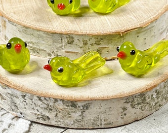 2 | 5 Green Tropical Island Bird Beads | Lampwork Glass | Transparent Colored Birds | 10x10x22-25mm