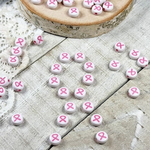 25 | 50 | 100 Mini Pink Ribbon Beads | Acrylic | Awareness Jewelry | Horizontal Hole | 7x4mm