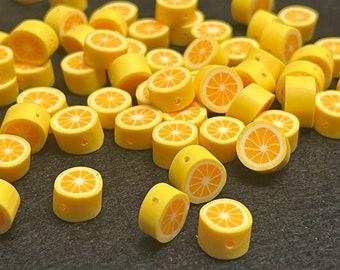 Orange Slices Clay Beads | Fruit Beads | 10mm x 5mm