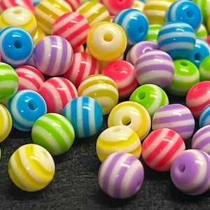 25 | 8mm Bubble Gum Beads | Round Striped Resin | Mixed Colors