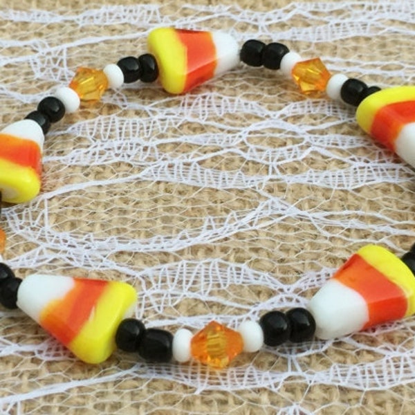 Candy Corn Bracelets Kit or Handmade | Beaded Halloween Jewelry