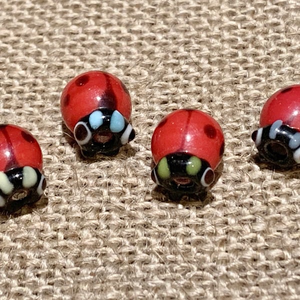 3 | 5 |Red Ladybug Beads with Colored feet| Lampwork Glass | Ladybug Jewelry | 10x9x8mm (small)