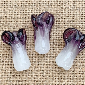 3 | 5 | 10 Purple Chinese Cabbages | Lampwork Glass Beads | Food Jewelry | 13x20mm