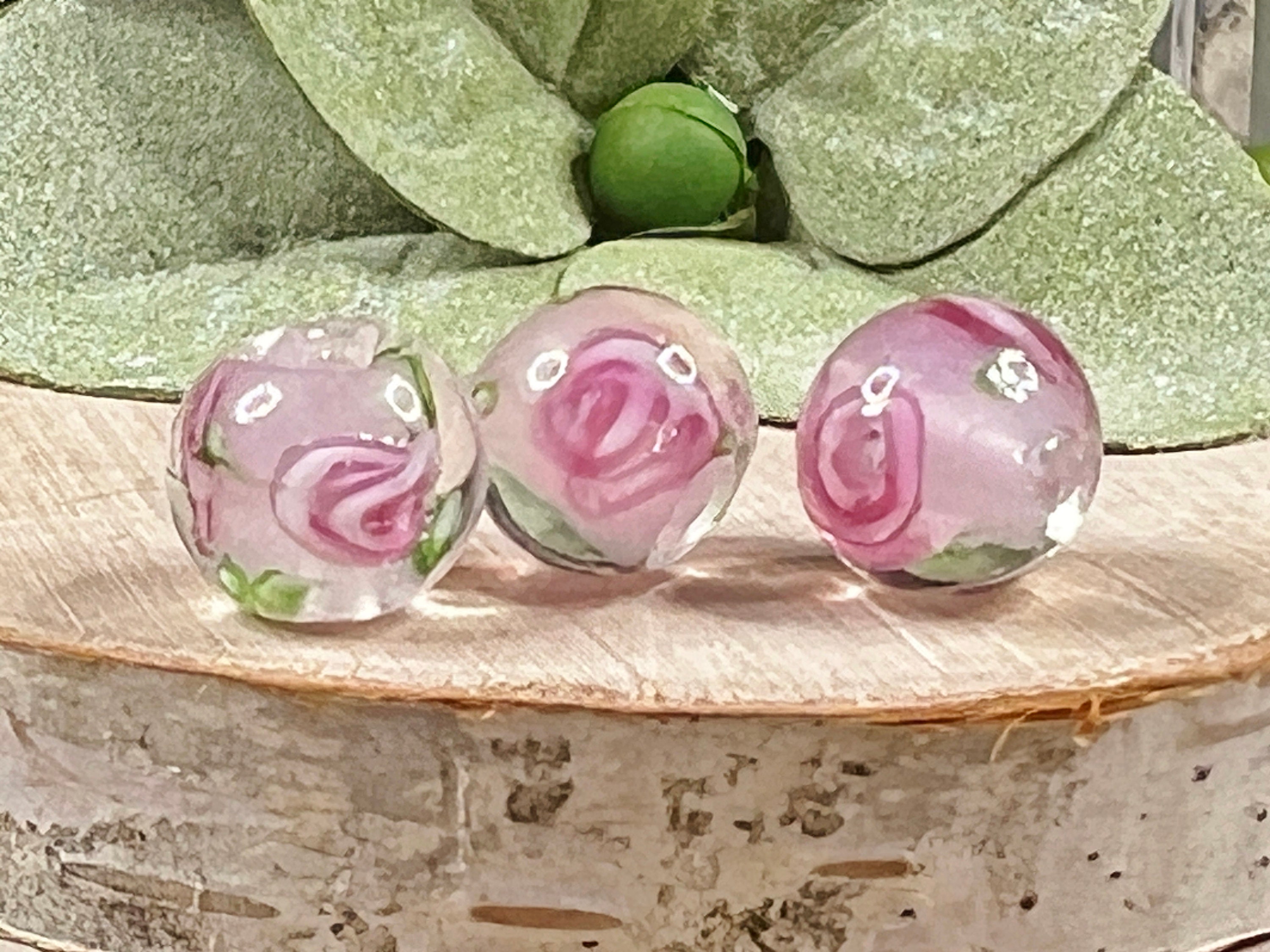 3 | 5 | 10 | 25  Pink Rose Round Beads | Lampwork Glass | 12mm w/ 2mm Hole