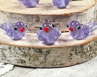 3 | 5 Purple Tropical Island Bird Beads | Transparent Lampwork Glass | Hummingbirds | 10x10x22-25mm