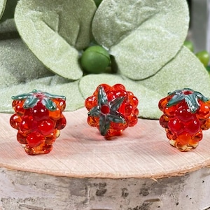 3 | 5 Red Raspberry or Grapes Beads | Lampwork Glass | Fruit Jewelry | 14x12mm