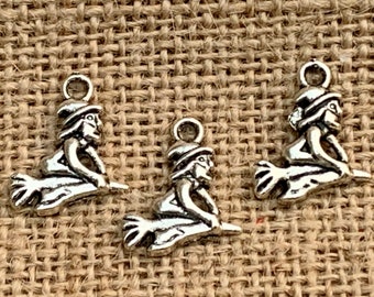 3 | 10 | 25 Flying Witch Charm | Halloween Jewelry | Witch Earrings | 14x16mm