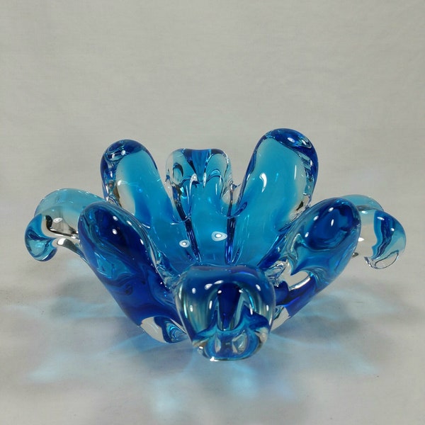 vintage Canada Chalet Art Glass Blue Bowl