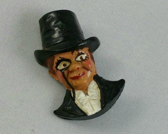 Vintage Charlie McCarthy Celluloid Brooch, 1930's Ventriloquist Dummy Pin, 1930's Jewelry
