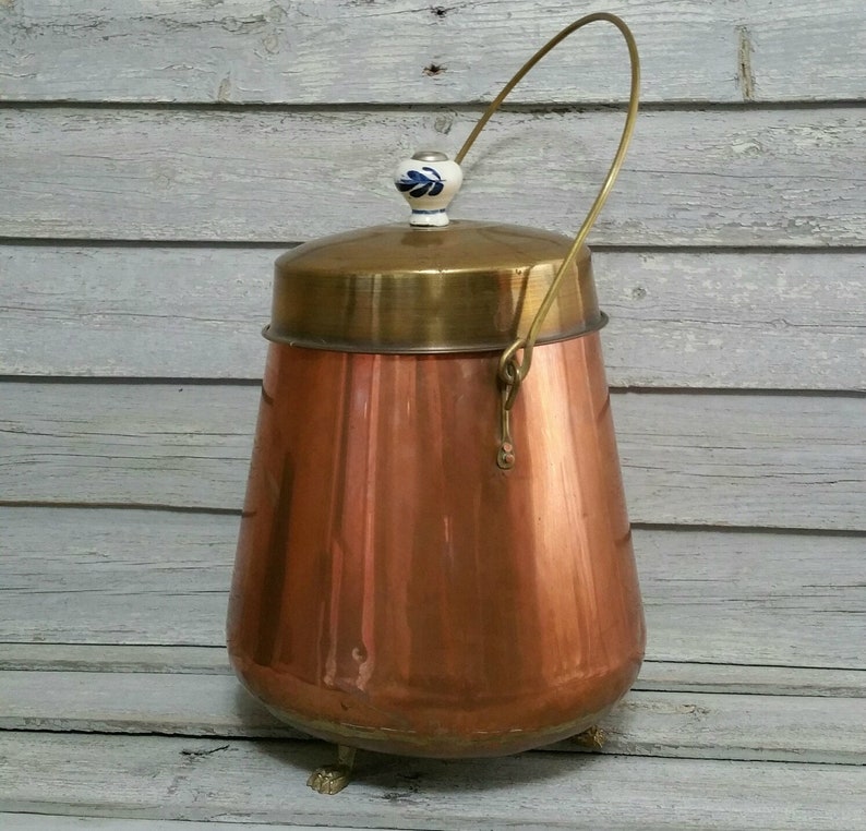 Antique Dutch Copper And Brass Doofpot 1860 1900 Coal Ash Image 0