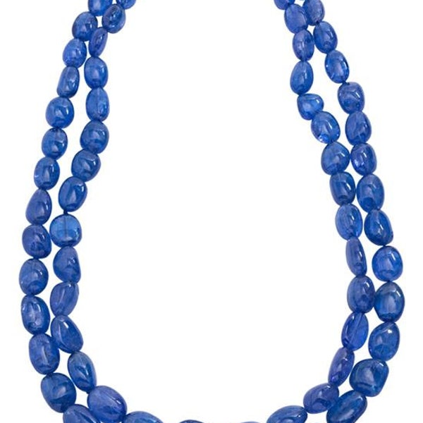 Natural Tanzanite smooth Nuggets No treated No enhancements Beaded Necklace 2 lines AAA +++ Quality