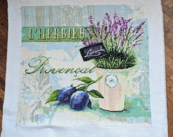 Vintage Französischer Nadelspitze Wandteppich, Handgenäht ~ Lavendel, L'Herbiler Provencal 16 "x 15"