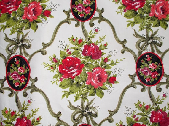 Joli PANNEAU RIDEAU tissu ameublement décor floral rose vert fond