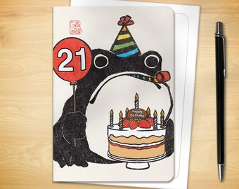 21st Birthday Greeting Card - Age 21 Ezen Frog (for him for her)