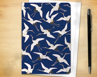 Japanese Greeting Card - Crane Embroidery on Blue