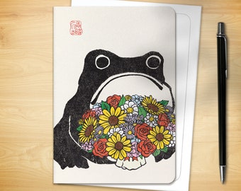 Japanese Greeting Card - Bouquet of Flowers Ezen Frog