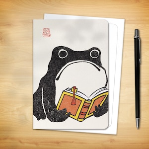 Japanese Greeting Card - Book Reading Ezen Frog