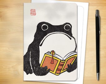 Japanese Greeting Card - Book Reading Ezen Frog