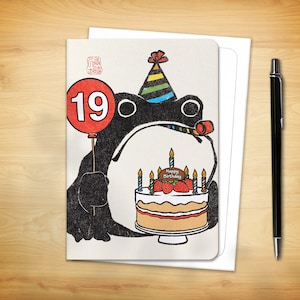 19th Birthday Greeting Card - Age 19 Ezen Frog (for him for her)