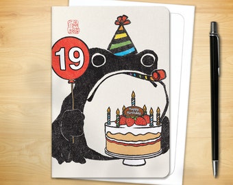 19th Birthday Greeting Card - Age 19 Ezen Frog (for him for her)