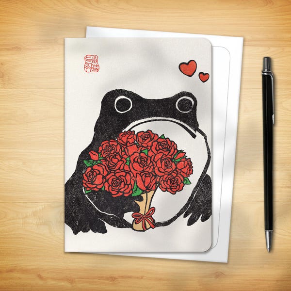 Japanese Greeting Card - Romantic Ezen Frog