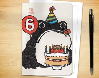 6th Birthday Greeting Card - Age 6 Ezen Frog (for him for her)