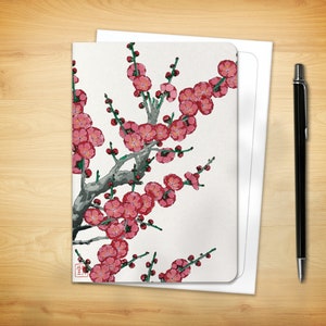 Japanese Greeting Card - Red Plum Blossom