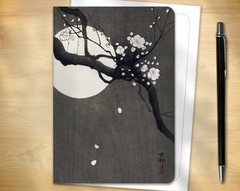 Japanese Greeting Card - Blossoms & Full Moon