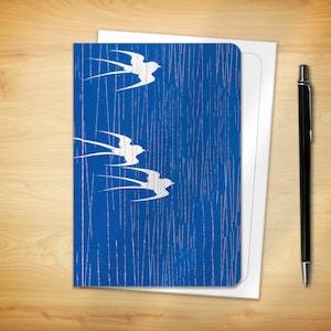 Japanese Greeting Card - Swallows in The Rain